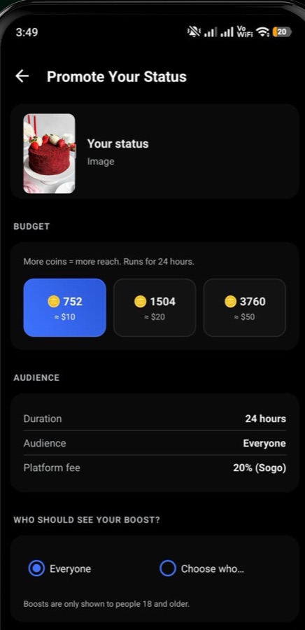 SogoApp status boost